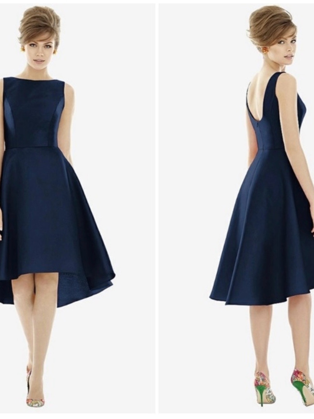 ALFRED SUNG Navy Sleeveless High-Low Fit-and-Flare Dress